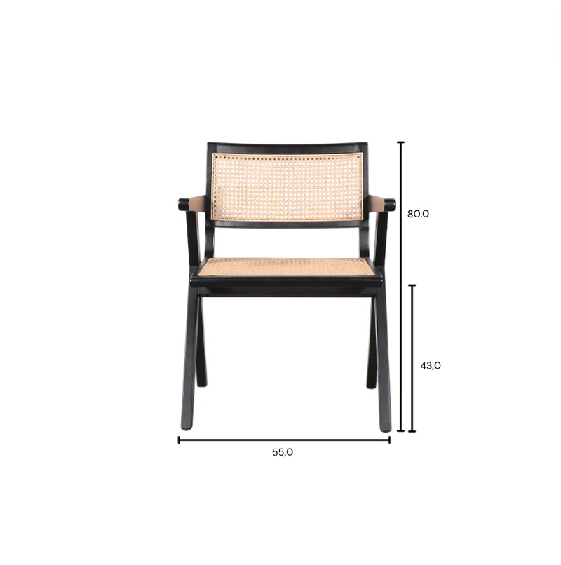 Chaise Rétro avec Accoudoir Noir/Roseau - Ruben