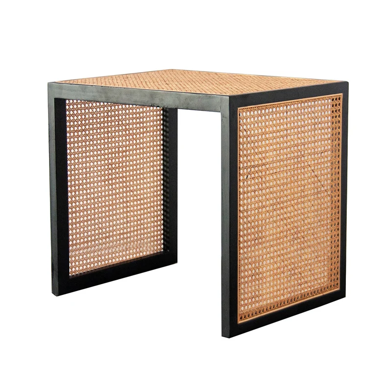 Table d'Appoint en Osier - Leon - Noir/Rotin Naturel - 46x51x56cm