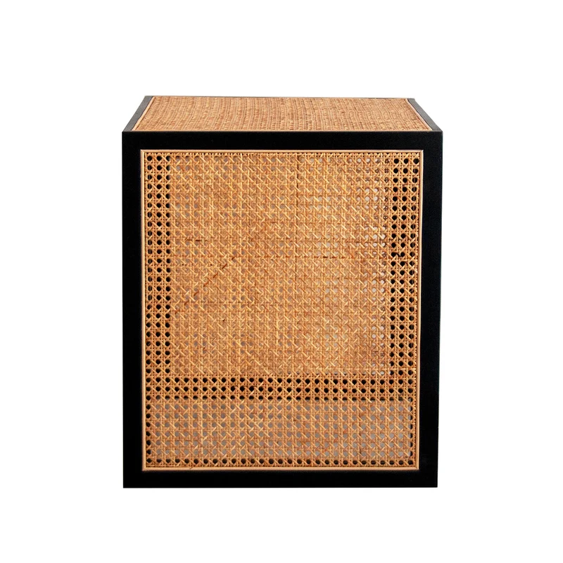 Table d'Appoint en Osier - Leon - Noir/Rotin Naturel - 46x51x56cm