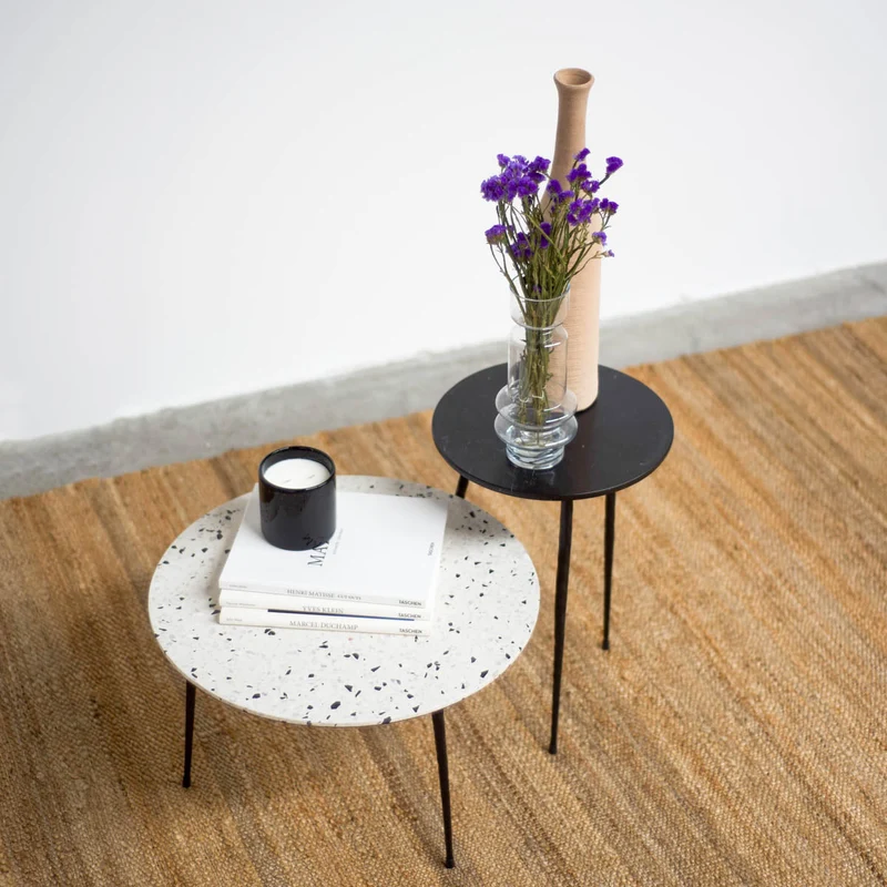 Table d'Appoint Mauritz - Terrazzo Noir/Blanc - 40x40x40cm