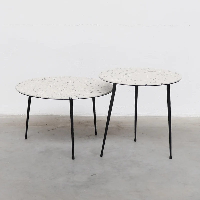 Table d'Appoint Mauritz - Terrazzo Noir/Blanc - 40x40x40cm