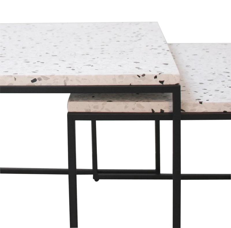 Table Basse Rectangualaire - Miles - Terrazzo Blanc - 55cm