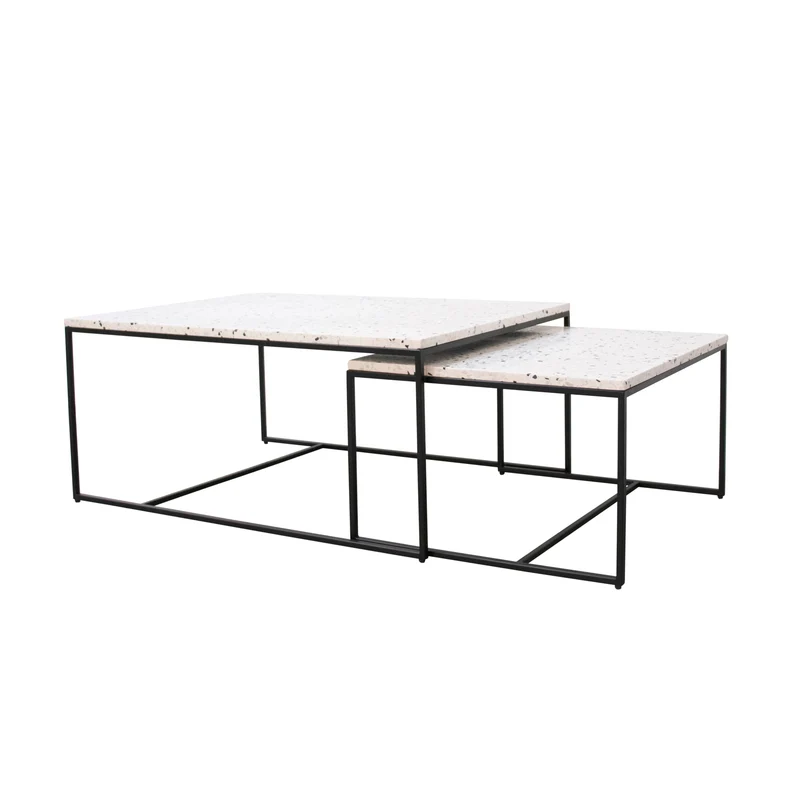 Table Basse Rectangualaire - Miles - Terrazzo Blanc - 55cm
