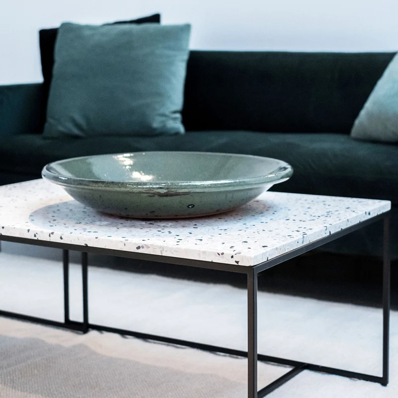 Table Basse Rectangulaire - Miles - Terrazzo Blanc - 90cm