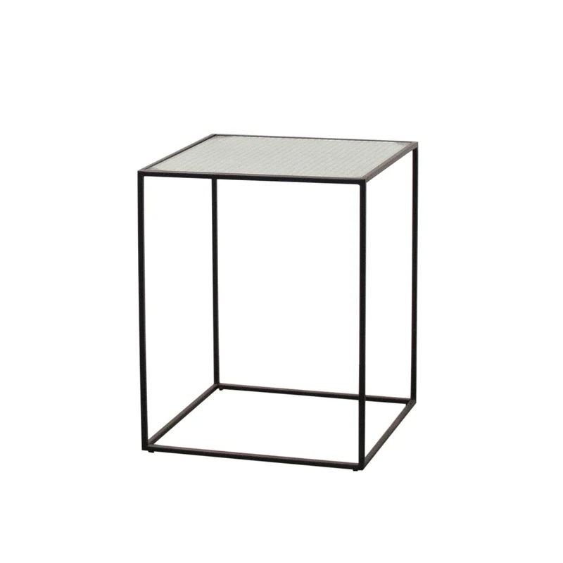 Table d'Appoint en Verre - Annaliz - Verre/Métal Noir - 40×40×50cm