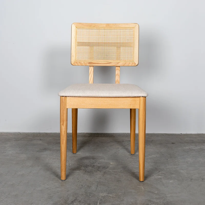 Chaise de Salle à Manger avec Dossier en Rotin - Charles - Chêne/Rotin naturel - Blanc cassé