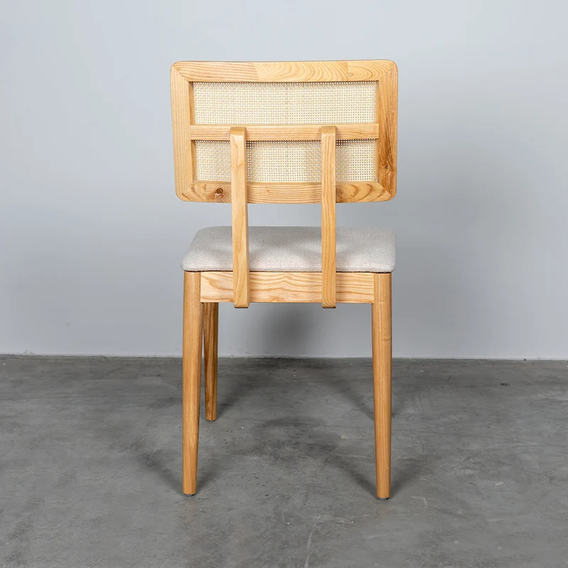Chaise de Salle à Manger avec Dossier en Rotin - Charles - Chêne/Rotin naturel - Blanc cassé