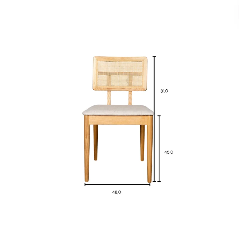 Chaise de Salle à Manger avec Dossier en Rotin - Charles - Chêne/Rotin naturel - Blanc cassé