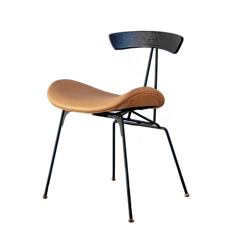 Chaise de Salle à Manger en Cuir - Julia - Cuir Cognac/Noir