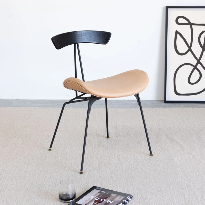 Chaise de Salle à Manger en Cuir - Julia - Cuir Cognac/Noir
