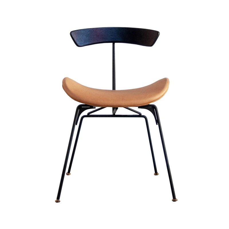 Chaise de Salle à Manger en Cuir - Julia - Cuir Cognac/Noir