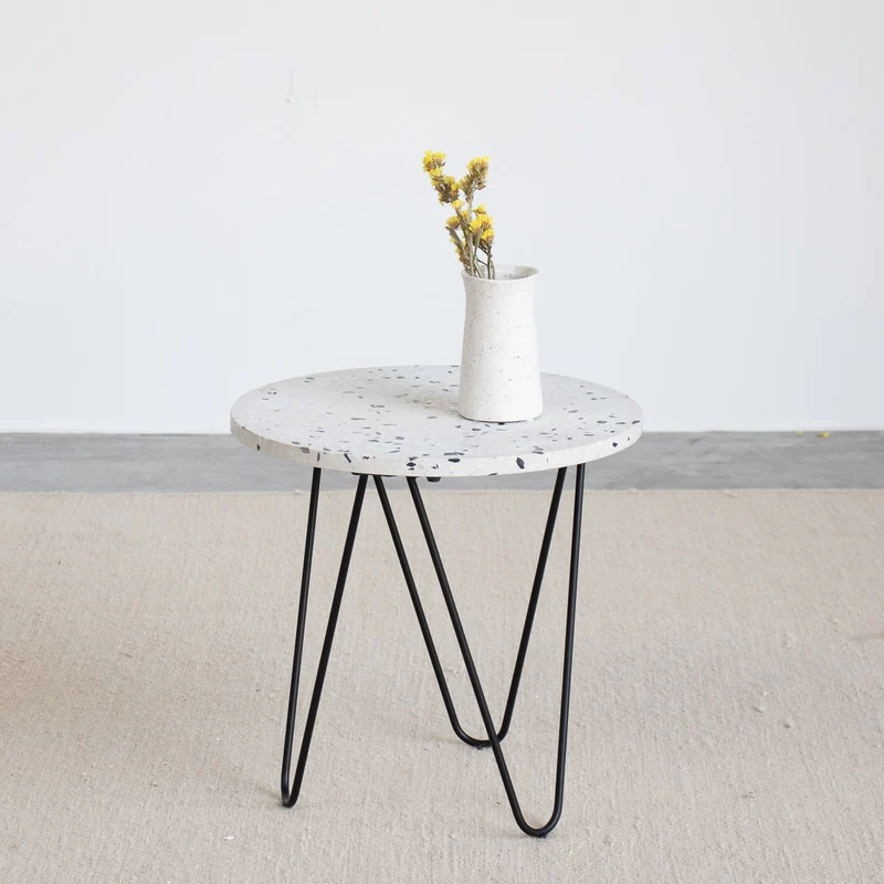 Table d'Appoint Kay - Terrazzo Blanc/Noir - 40x40x40cm