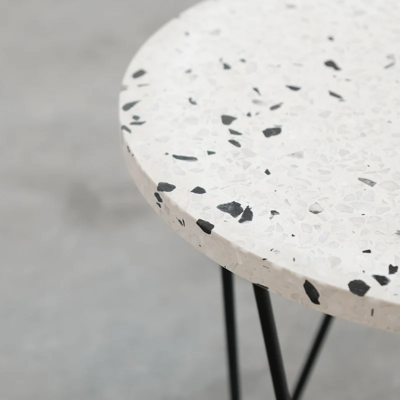 Table d'Appoint Kay - Terrazzo Blanc/Noir - 40x40x40cm
