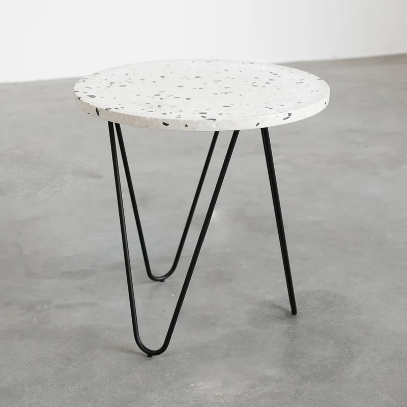 Table d'Appoint Kay - Terrazzo Blanc/Noir - 40x40x40cm