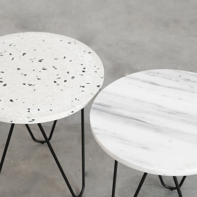 Table d'Appoint Kay - Terrazzo Blanc/Noir - 40x40x40cm