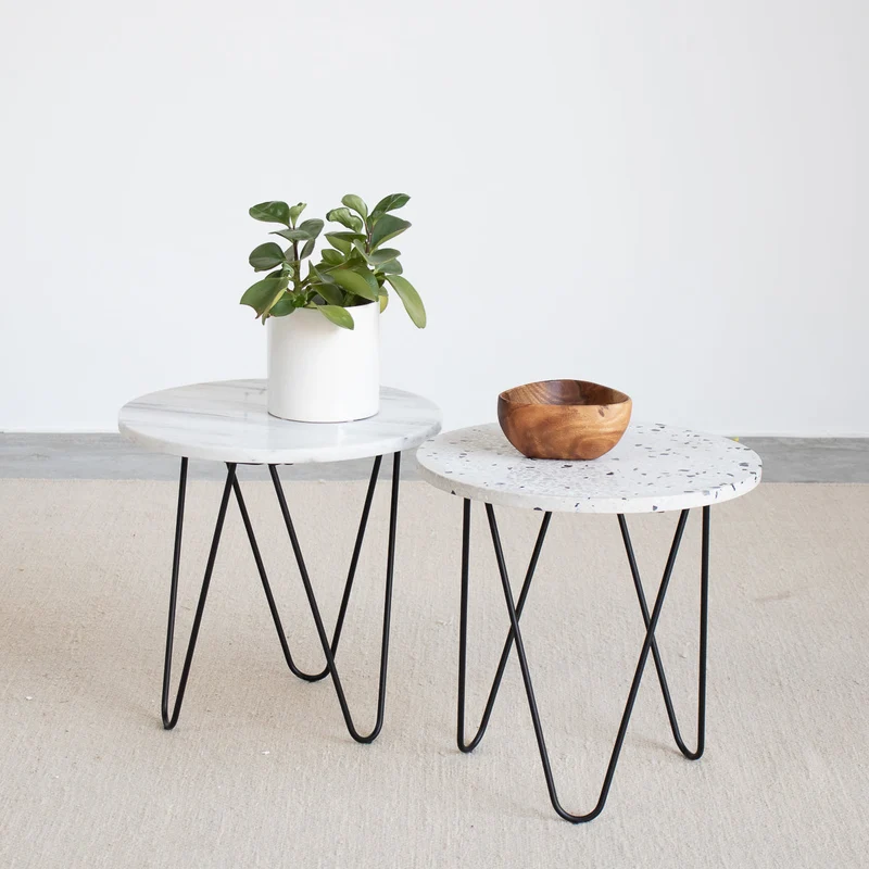 Table d'Appoint Kay - Terrazzo Blanc/Noir - 40x40x40cm
