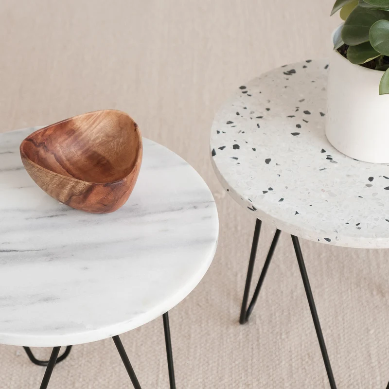 Table d'Appoint Kay - Terrazzo Blanc/Noir - 40x40x40cm