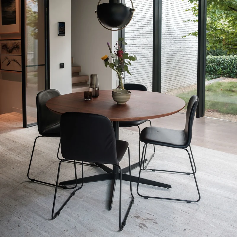Table à Manger Ronde avec Bord Biseauté - Noyer - Ø125cm