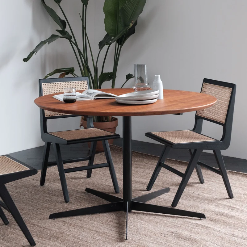 Table à Manger Ronde avec Bord Biseauté - Noyer - Ø125cm