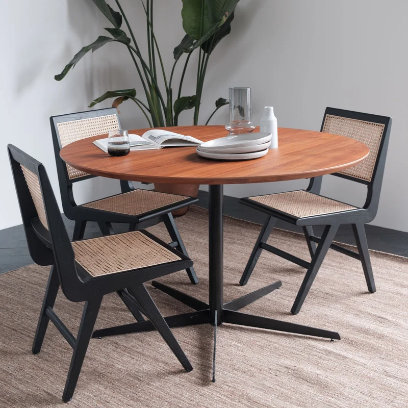 Table à Manger Ronde avec Bord Biseauté - Noyer - Ø125cm