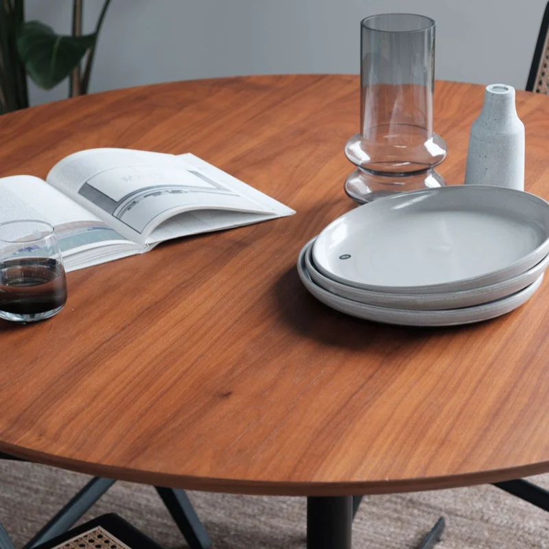 Table à Manger Ronde avec Bord Biseauté - Noyer - Ø125cm