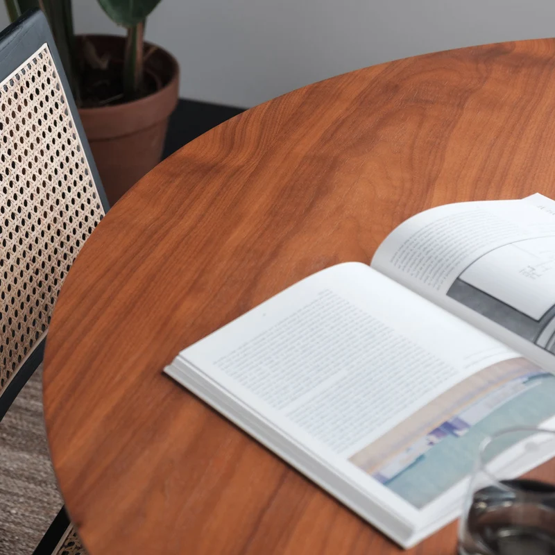 Table à Manger Ronde avec Bord Biseauté - Noyer - Ø125cm