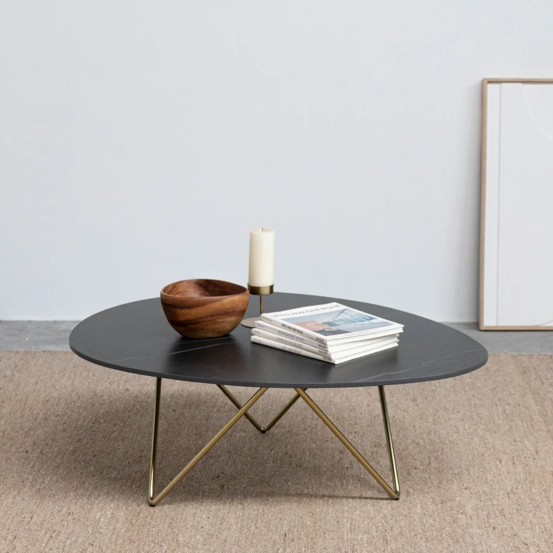 Table Basse en Céramique - Richard - Céramique Noire - Or