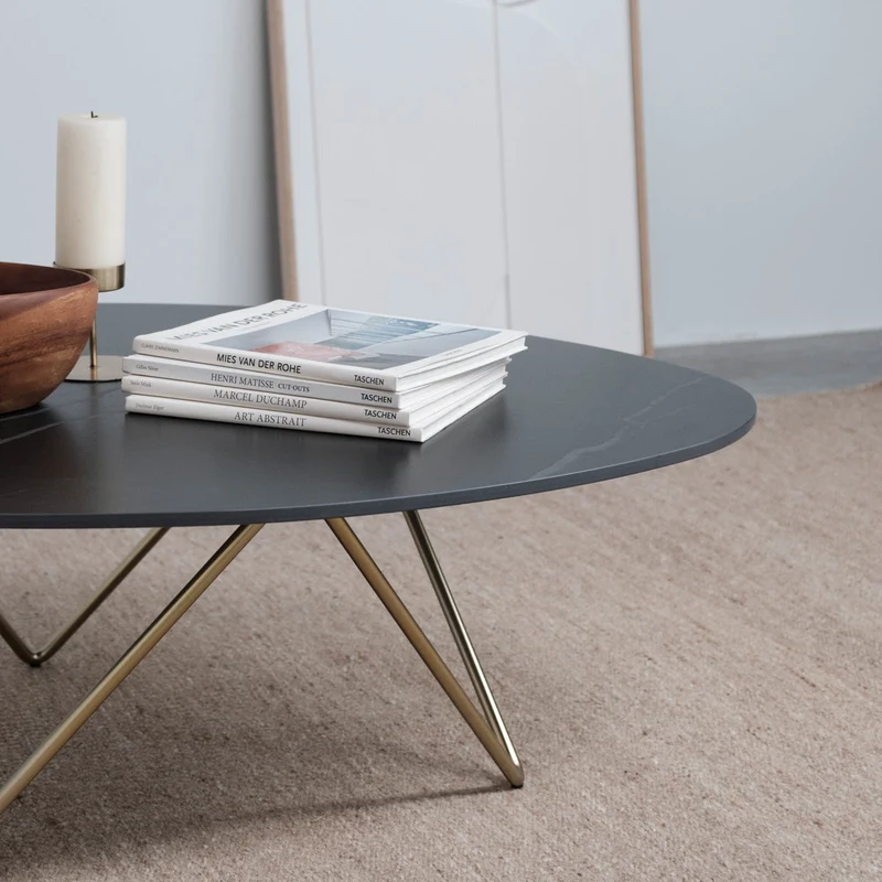 Table Basse en Céramique - Richard - Céramique Noire - Or