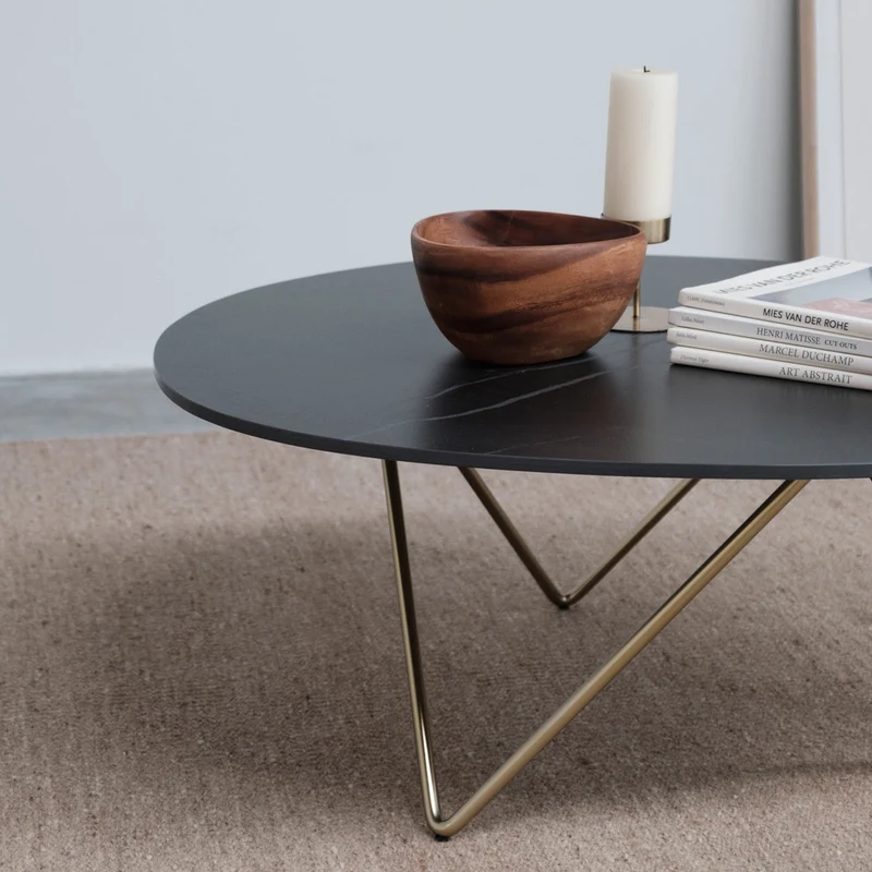 Table Basse en Céramique - Richard - Céramique Noire - Or