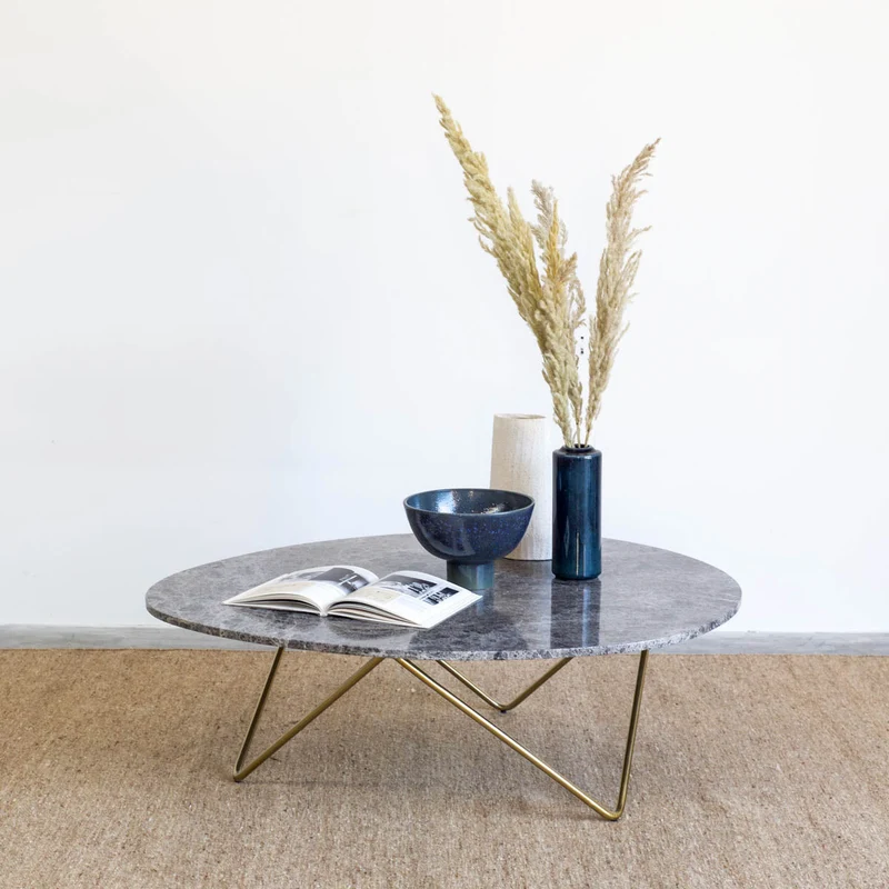 Table Basse en Marbre - Richard - 100x80cm - Marbre Gris - Or