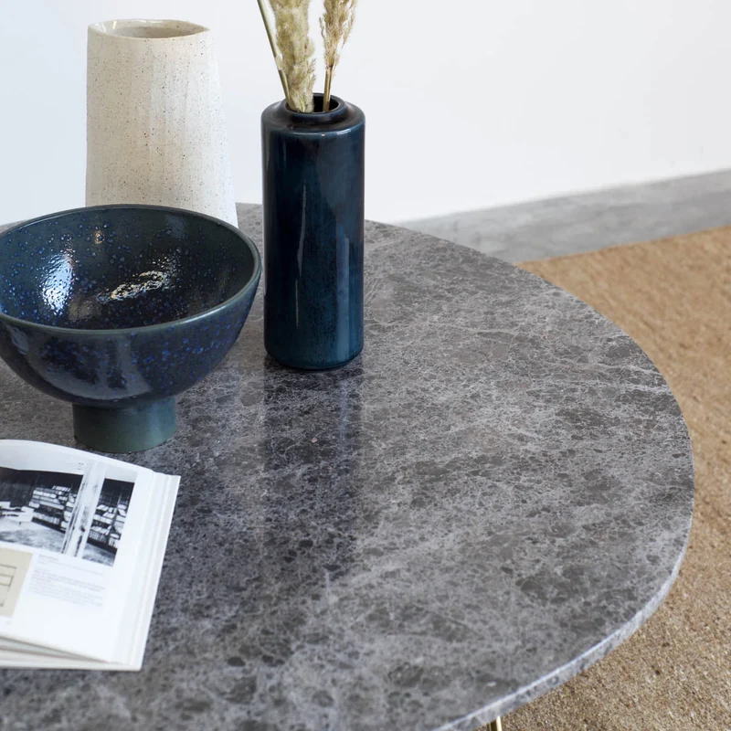 Table Basse en Marbre - Richard - 100x80cm - Marbre Gris - Or