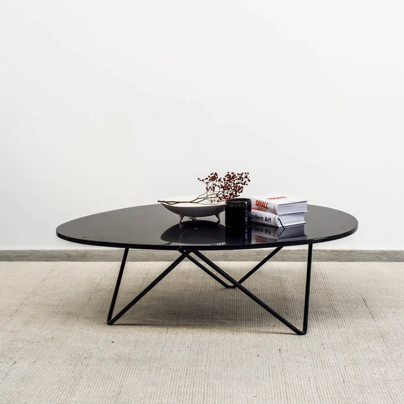 Table Basse en Marbre - Richard - 100x80cm - Marbre Noir - Or