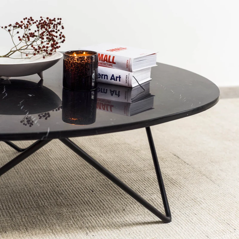 Table Basse en Marbre - Richard - 100x80cm - Marbre Noir - Or