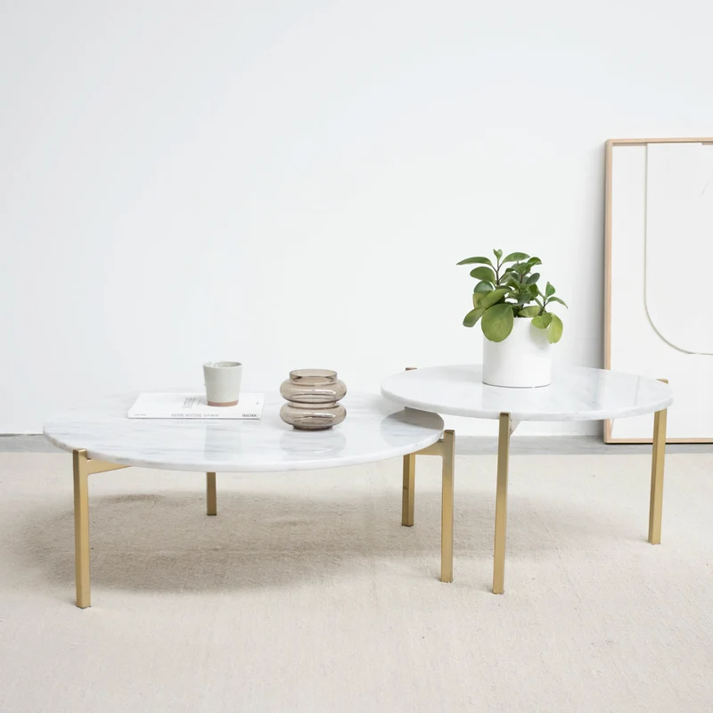 Table Basse en Marbre - Leonard - Marbre Blanc - Ø58cm
