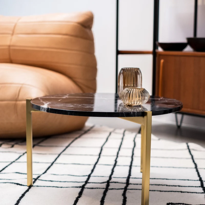 Table Basse en Marbre - Leonard - Marbre Noir - Ø58cm