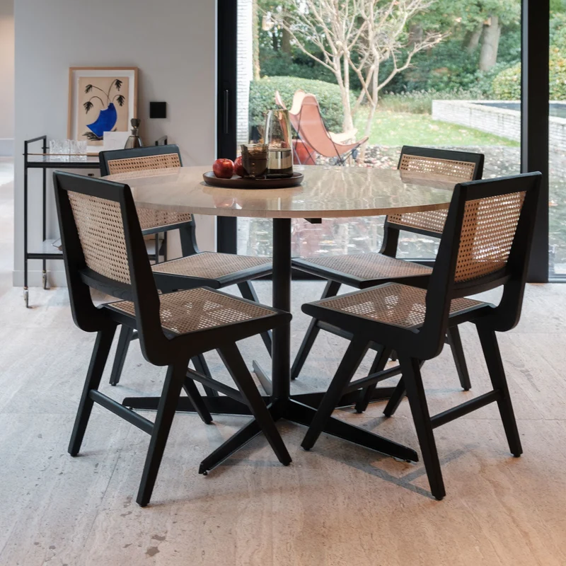 Table à manger ronde avec plateau en marbre - Marbre beige - Ø125cm