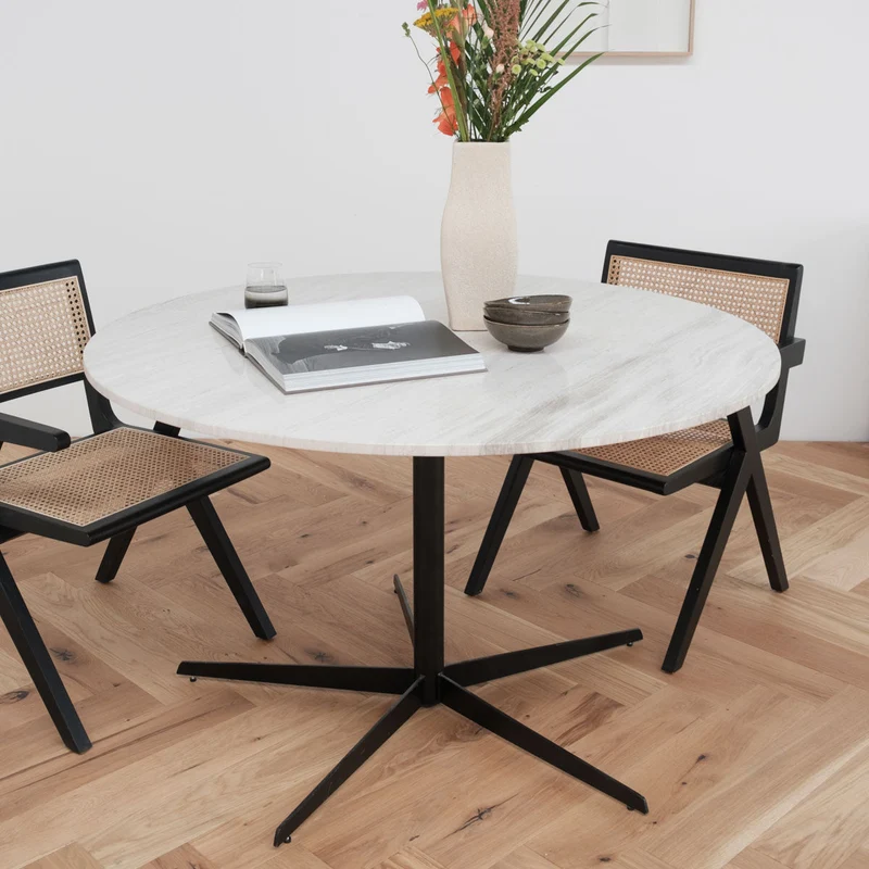 Table à manger ronde avec plateau en marbre - Marbre beige - Ø125cm
