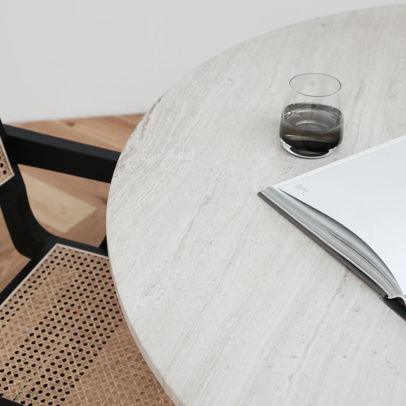 Table à manger ronde avec plateau en marbre - Marbre beige - Ø125cm