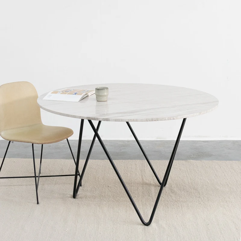 Table à manger ronde avec plateau en marbre - Marbre beige - Ø125cm