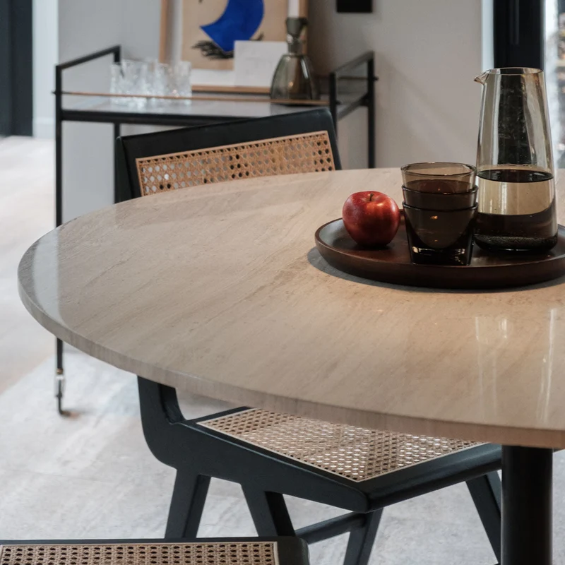 Table à manger ronde avec plateau en marbre - Marbre beige - Ø125cm