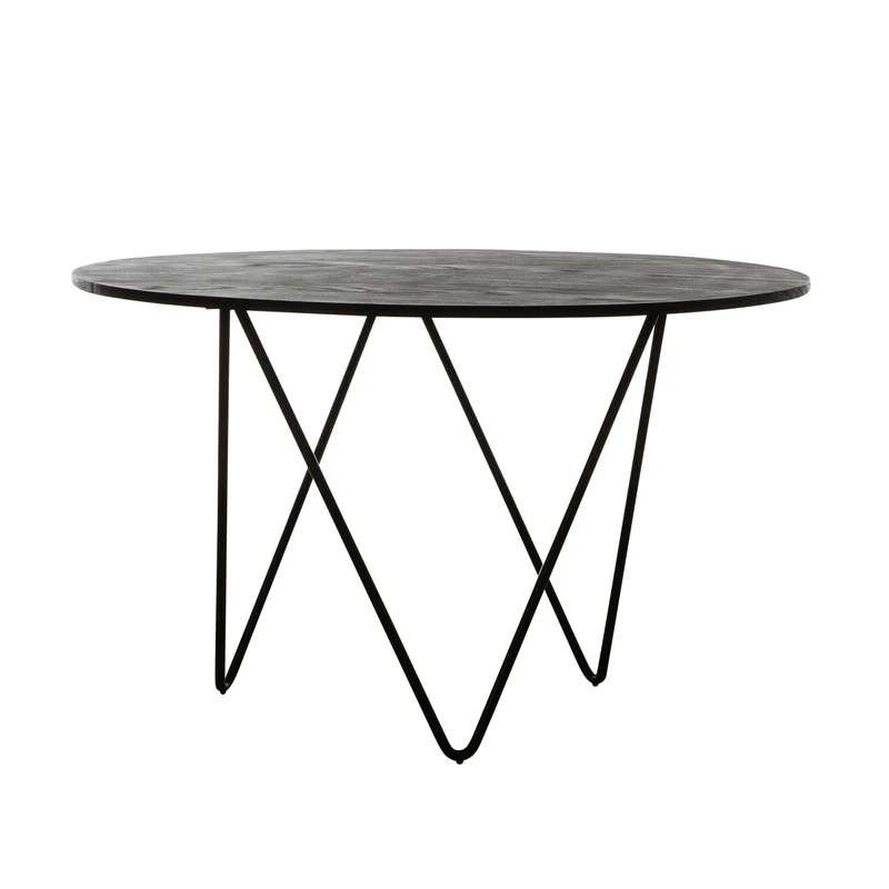 Table à manger ronde avec plateau en bois - Noir - Ø125cm