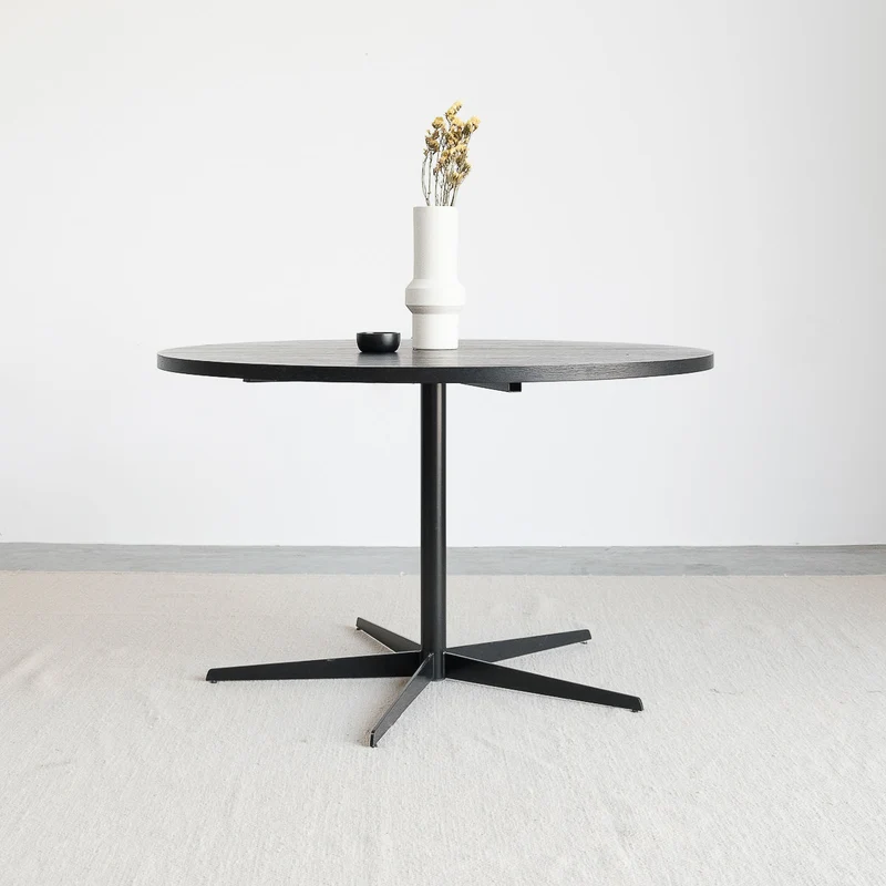 Table à manger ronde avec plateau en bois - Noir - Ø125cm