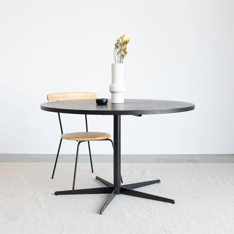 Table à manger ronde avec plateau en bois - Noir - Ø125cm