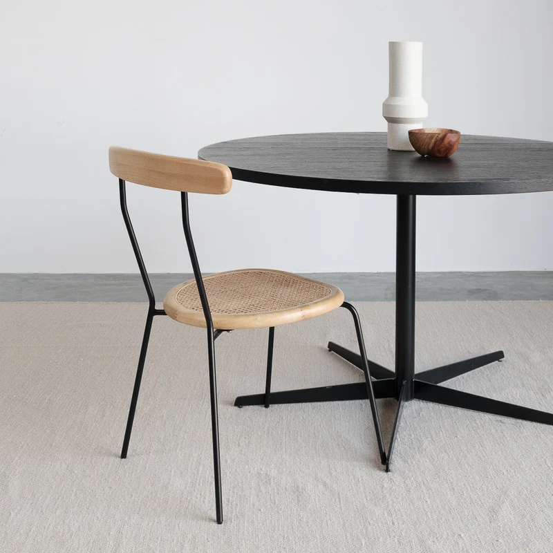 Table à manger ronde avec plateau en bois - Noir - Ø125cm