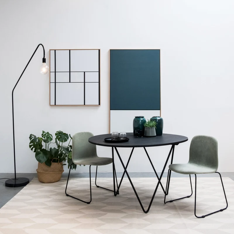 Table à manger ronde avec plateau en bois - Noir - Ø125cm