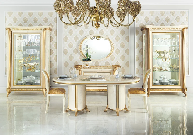 Buffet 2 portes effet marbre ivoire et or - Melodia