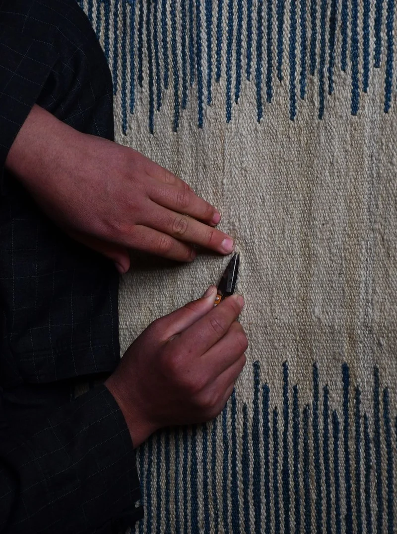 Navy Anar Kilim Runner - Handwoven Rug
