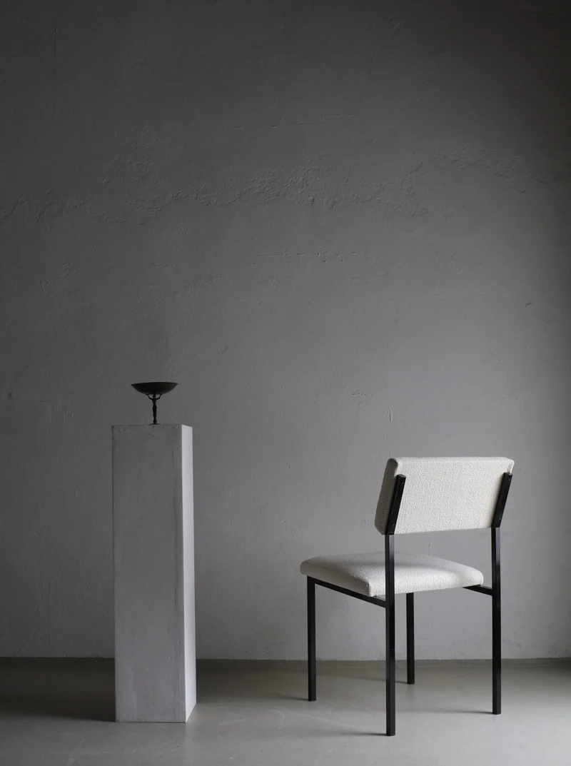 White Boucle Black Metal Chairs 1960s