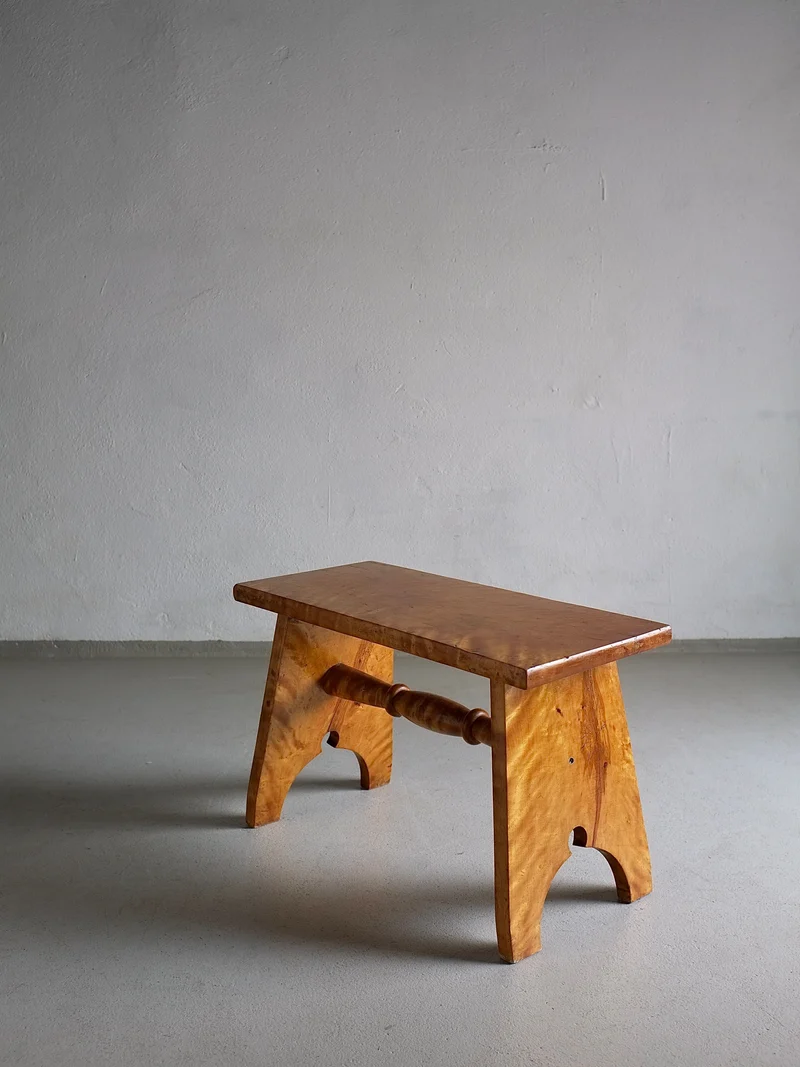 Rustic Solid Karelian Birch Stool | Latvia | 1950s