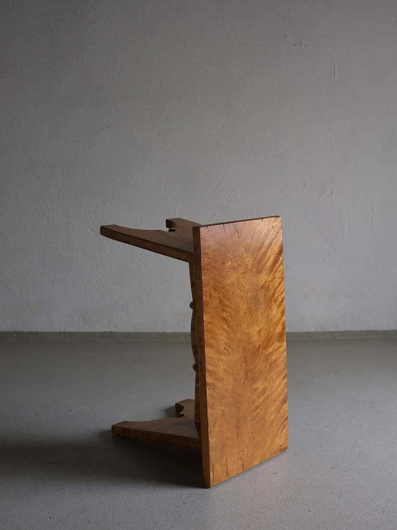 Rustic Solid Karelian Birch Stool | Latvia | 1950s